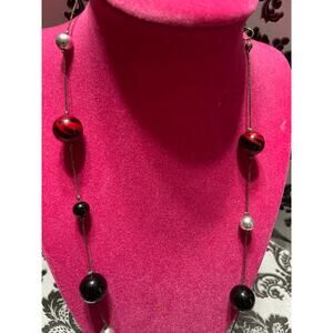 Silver black and red ball necklace